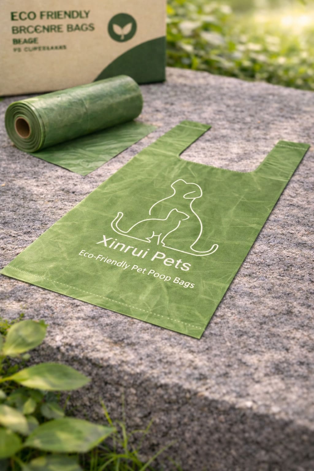 Vest-style pet waste bags made from recycled and bio-based materials