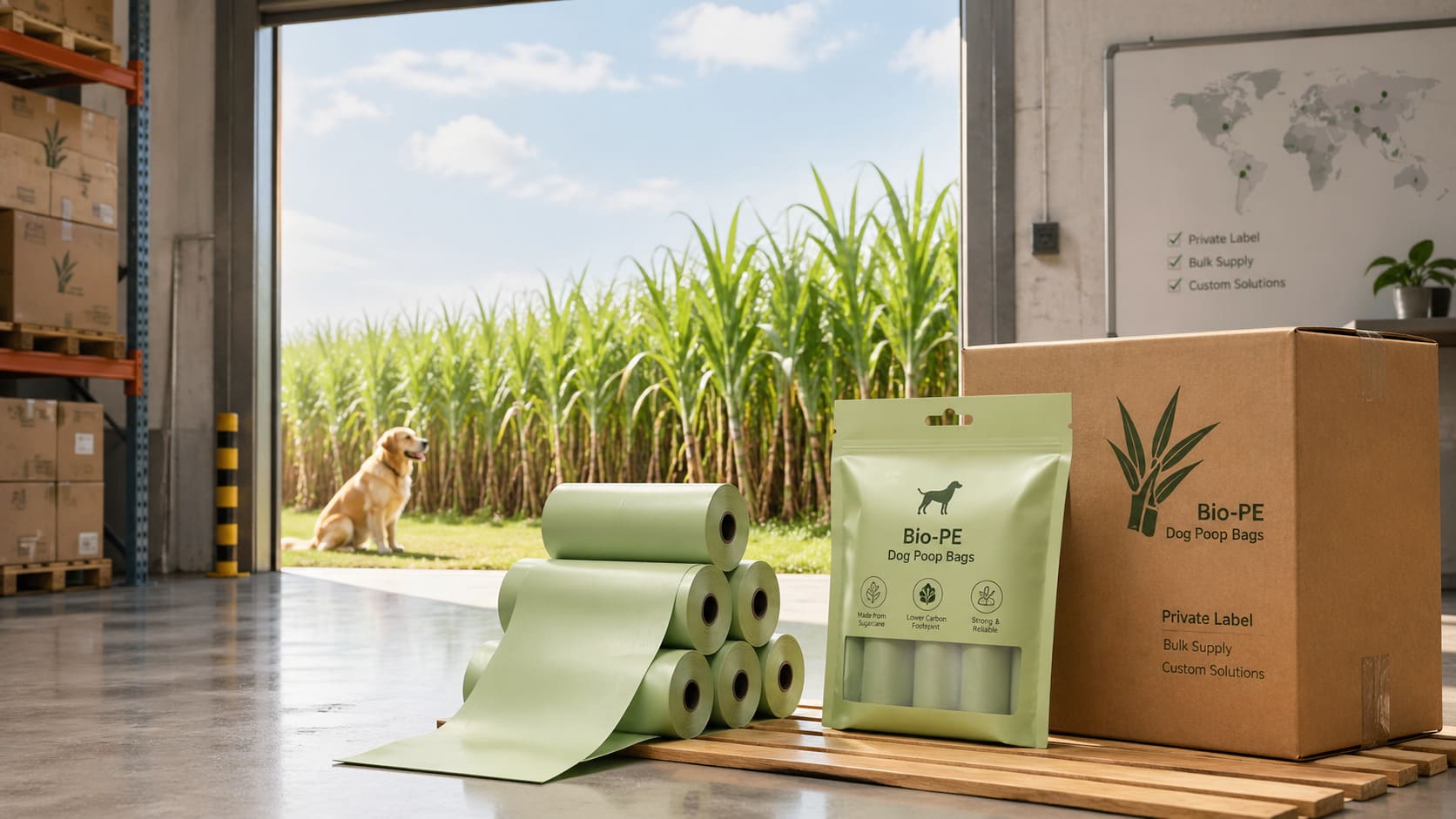 Bio-PE dog poop bags private label supply - eco-friendly pet waste bags made with bio-based materials