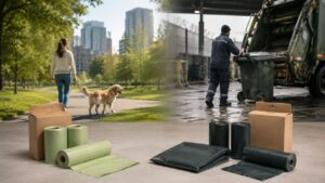 Commercial composting facility illustrating the end-of-life conditions behind compostable dog poop bags