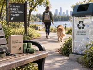 Recycled dog poop bags supporting cleaner walks and giving plastic a second life